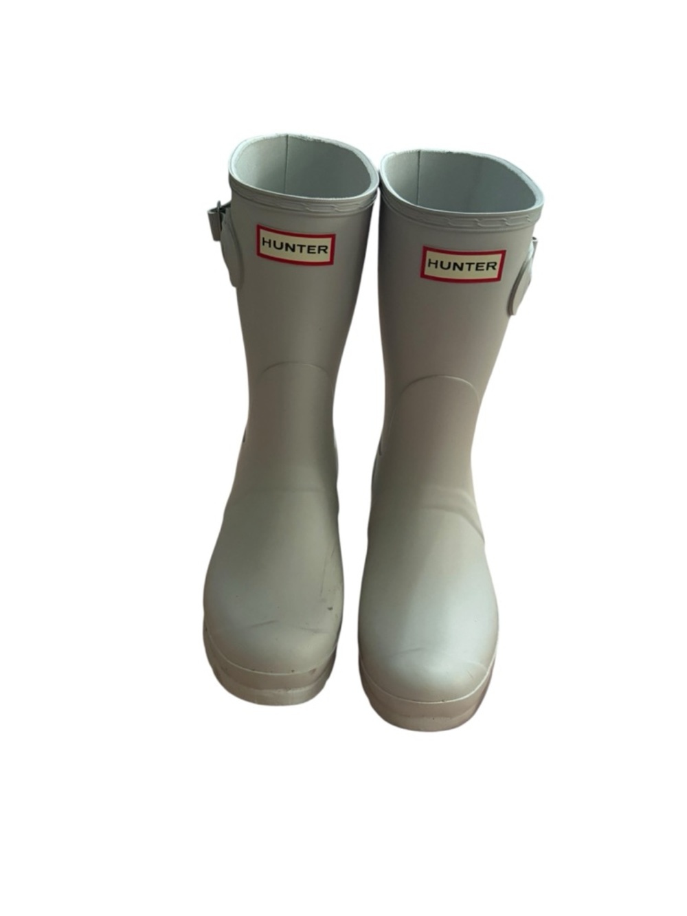 Hunter Rain Boots in Light Gray with Red Logo size 8